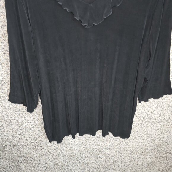 Lane Bryant Top Womens Plus 18/20 Black Slinky V Neck‎ Blouse Ruffle Stretch - Picture 5 of 7
